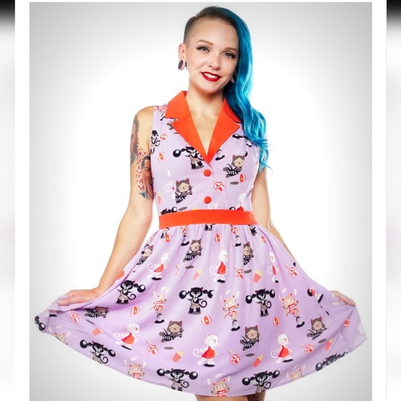 Sourpuss Circus Cat June Dress - Picture 1 of 10